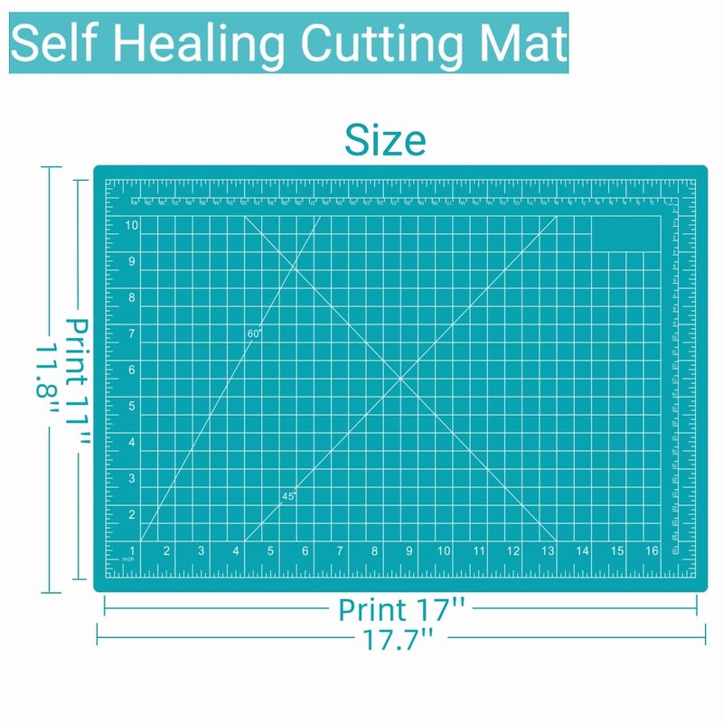 AMASEWART 18"x12" Self Healing Cutting Mat, Sewing Mat for Crafts, Double Sided 5-Ply Table Cutting Board for Fabric Quilting Leather Modeling Hobby Project, Turquoise - Image 3