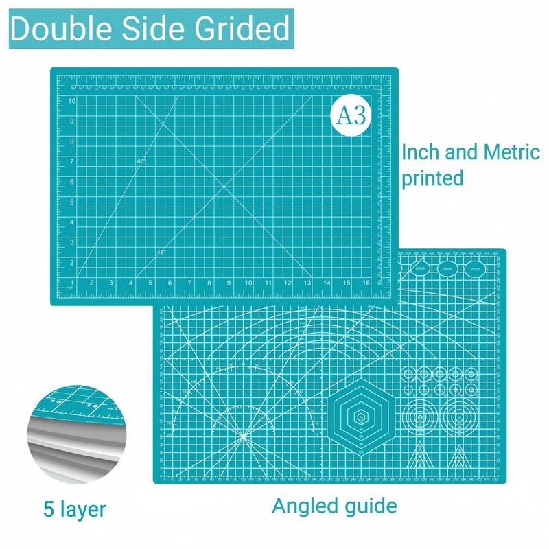 AMASEWART 18"x12" Self Healing Cutting Mat, Sewing Mat for Crafts, Double Sided 5-Ply Table Cutting Board for Fabric Quilting Leather Modeling Hobby Project, Turquoise - Image 4
