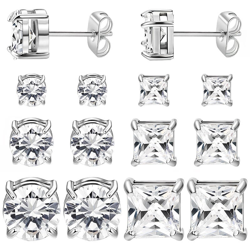 NEWITIN 6 Pairs Halo Stud Earrings Set for Men Hypoallergenic Earring 3mm/5mm/7mm 5A+ Cubic Zirconia Earrings 316L Surgical Stainless Steel CZ Earring for Women Men - Image 1