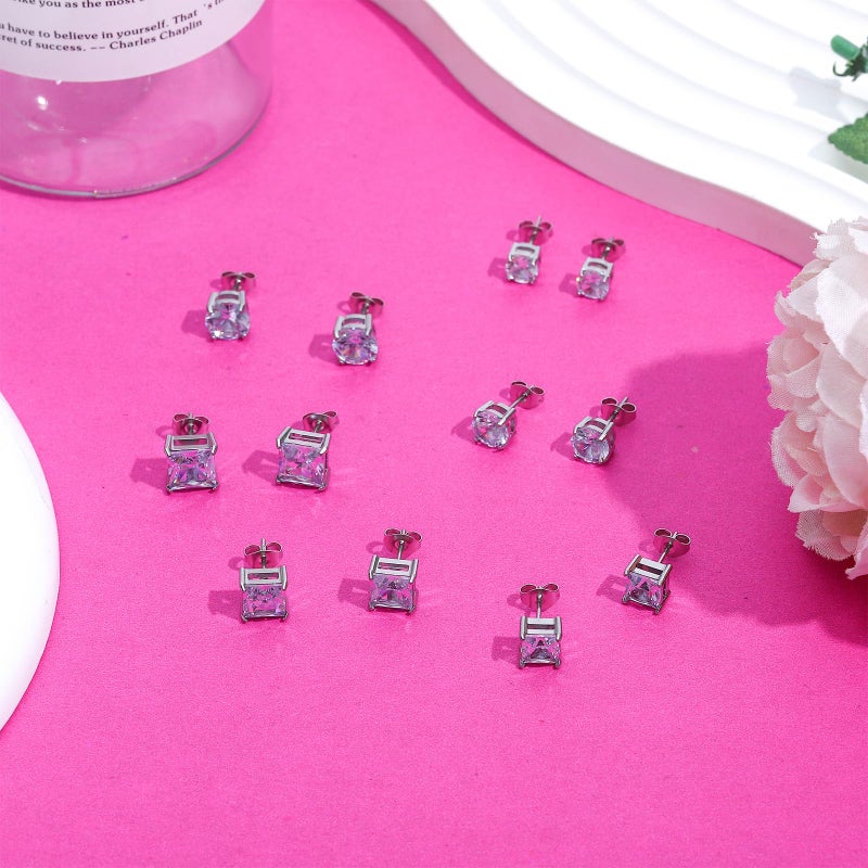 NEWITIN 6 Pairs Halo Stud Earrings Set for Men Hypoallergenic Earring 3mm/5mm/7mm 5A+ Cubic Zirconia Earrings 316L Surgical Stainless Steel CZ Earring for Women Men - Image 4