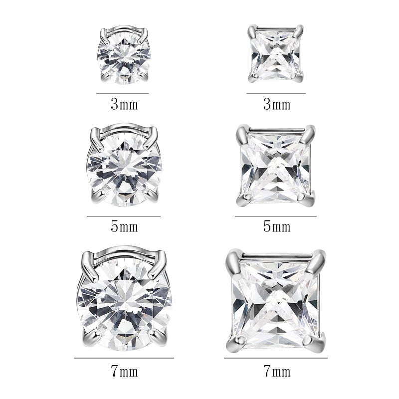 NEWITIN 6 Pairs Halo Stud Earrings Set for Men Hypoallergenic Earring 3mm/5mm/7mm 5A+ Cubic Zirconia Earrings 316L Surgical Stainless Steel CZ Earring for Women Men - Image 2