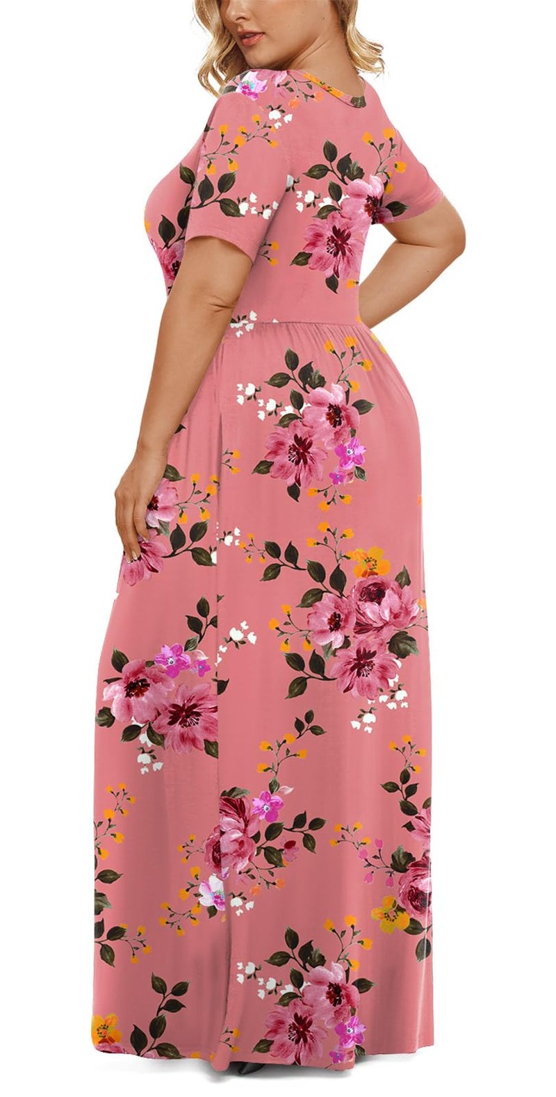 LONGYUAN Women's Plus Size Maxi Dresses for Curvy Women Summer Short Sleeve Casual 2026 Long Dress Molasses Red 3XL - Image 3