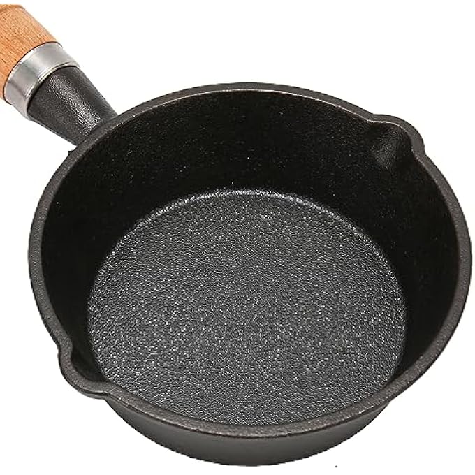 Sorandy Steel Mini Egg And Omelet Frying Pan Cast Iron Skillet With Drip Spouts Wooden Handle Non Stick 13*4Cm - Image 3