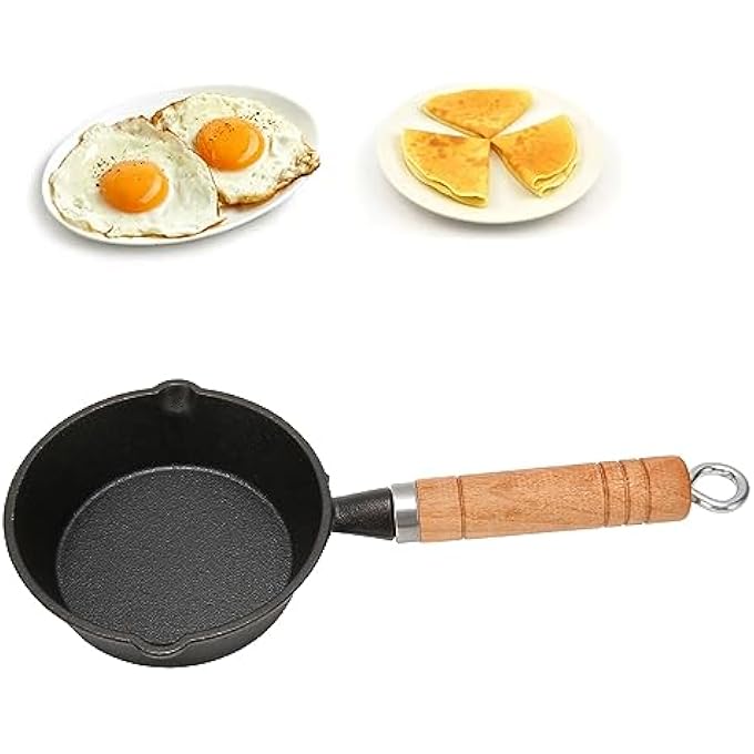 Sorandy Steel Mini Egg And Omelet Frying Pan Cast Iron Skillet With Drip Spouts Wooden Handle Non Stick 13*4Cm - Image 5