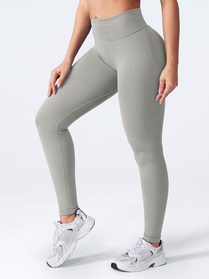 VOYJOY Women Seamless Impact Leggings Scrunch Workout Leggings Medium Waist Tummy Control Butt Lifting Gym Yoga Pants Light Grey XS - Image 4