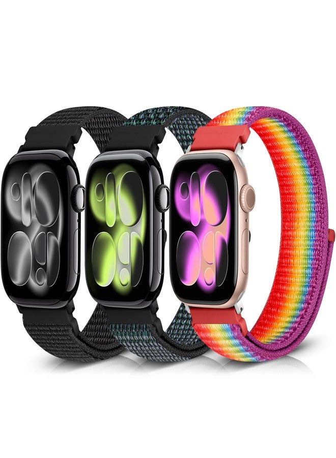 Bcuckood أساور رياضية من النايلون من Bcuckood متوافقة مع ساعات Apple Watch بمقاسات 49 مم، 45 مم، 46 مم، 44 مم، 42 مم، 41 مم، 40 مم، و38 مم، للرجال والنساء. أساور رياضية قابلة للتعديل بحلقة واحدة لساعات iWatch Series 10، 9، 8، 7، 6، 5، 4، 3، SE، Ultra، 2، 1. عبوة من 3 قطع. - Image 1