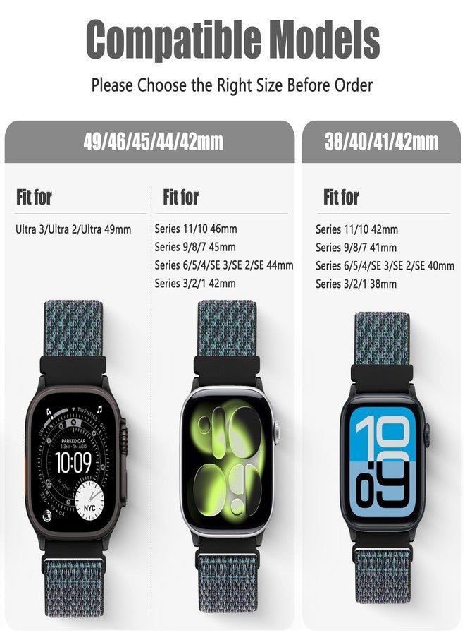 Bcuckood أساور رياضية من النايلون من Bcuckood متوافقة مع ساعات Apple Watch بمقاسات 49 مم، 45 مم، 46 مم، 44 مم، 42 مم، 41 مم، 40 مم، و38 مم، للرجال والنساء. أساور رياضية قابلة للتعديل بحلقة واحدة لساعات iWatch Series 10، 9، 8، 7، 6، 5، 4، 3، SE، Ultra، 2، 1. عبوة من 3 قطع. - Image 4