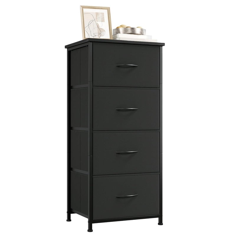 Somdot Tall Dresser for Bedroom with 4 Drawers Storage Organizer Chest of Drawers with Removable Fabric Bins for Living Room Closet Bedside Nursery Laundry Entryway Hallway Ash Grey