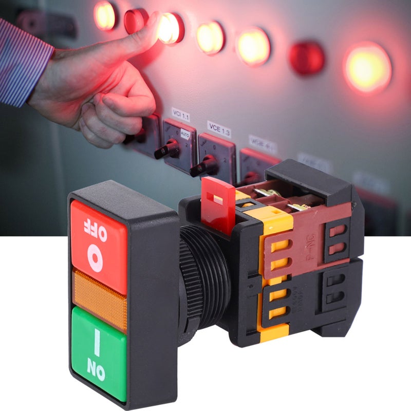 مفتاح ضغط مزدوج PPBB-30N بمصباح LED، زر مؤقت لتفعيل وإيقاف التشغيل (380 فولت تيار متردد) - Image 4