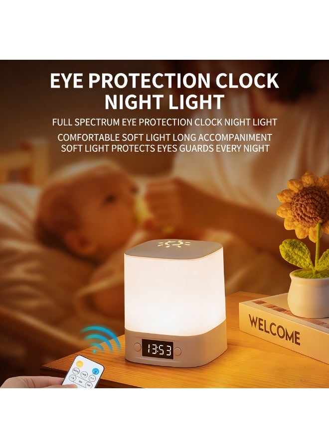 Rechargeable Remote-Controlled Full-Spectrum Eye-Protection Clock Night Light, 3-Color Temperature Dimmable Baby Nursery Lamp - Image 2