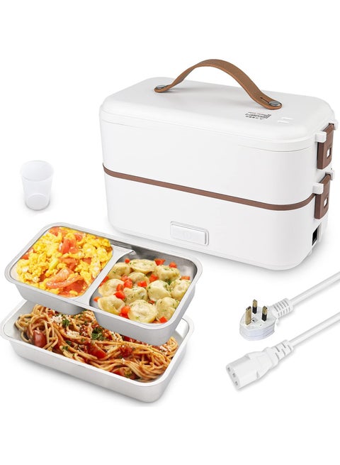 صندوق غداء كهربائي - تسخين سريع في 15 دقيقة، وعاءان منفصلان من ستانلس ستيل 304 (800 مل) - للرجال والنساء والكبار - سخان طعام محمول للسيارة والشاحنة والمكتب