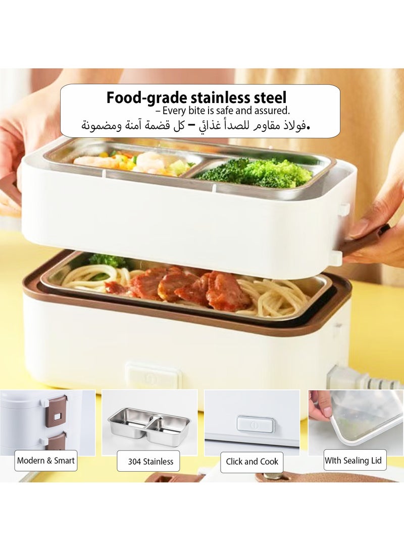 Acotsun Electric Lunch Box,15 Minutes Fast Heating,2 Tier 800ML Detachable 304 Stainless Steel Containers for Men,Women & Adults-Portable Food Warmer for Car, Truck, Office  - Image 4