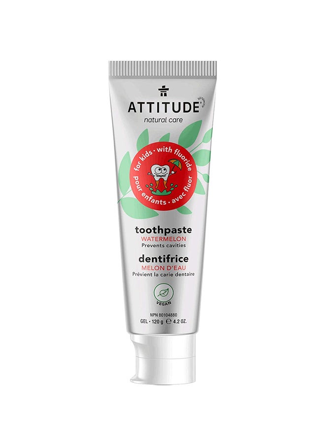 Attitude Kids Natural Toothpaste With Fluoride, Prevents Tooth Decay, Cavities, Vegan And Sugar-Free, Watermelon, 120 Grams  - Image 1