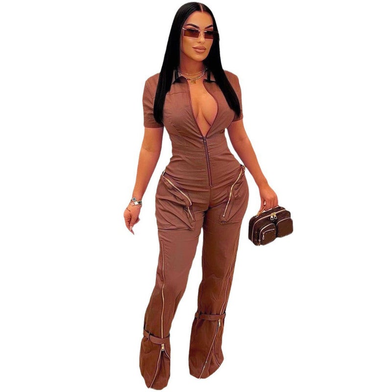 K3172 High Quality Summer Zipper Pocket Overalls - Image 1