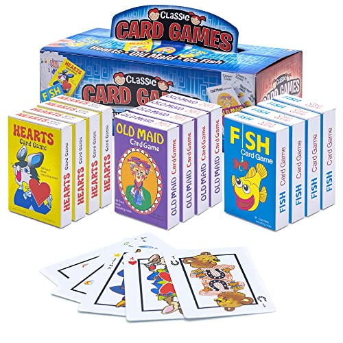 Srenta Kids Card Games Bulk 12 Pack Classic Card Games for Kids Ages 49 Multi Pack Set Includes Hearts Go Fish Old Maid Playing Cards for Family Game Night Party Favors Classroom Prizes - Image 1
