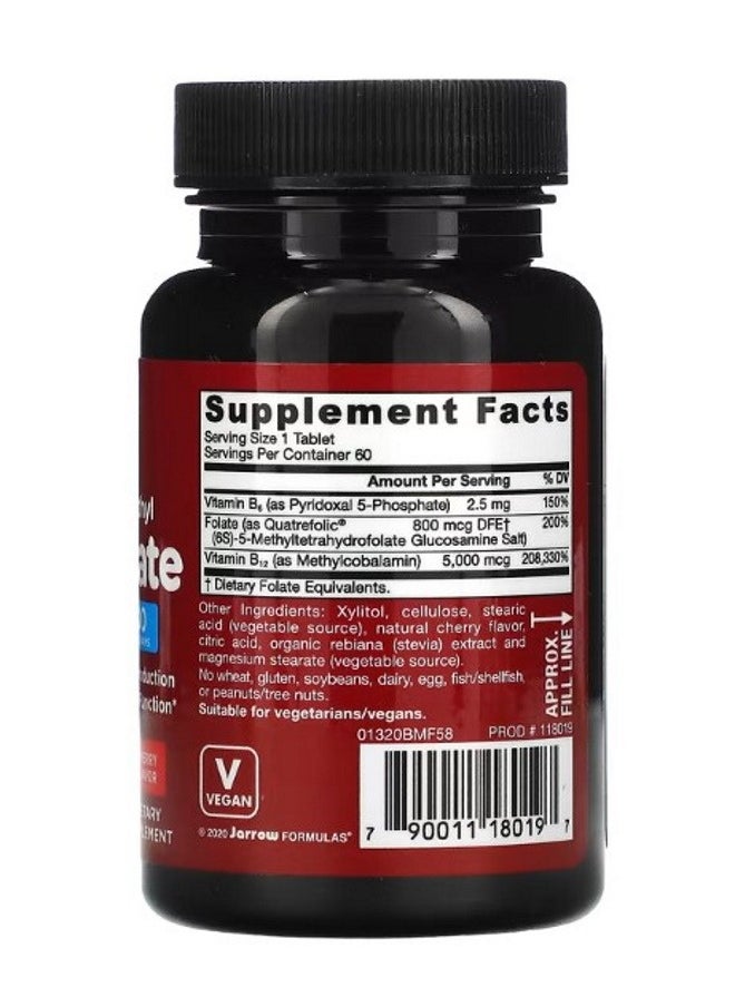 jarrow formulas - Methyl B12  Methyl Folate Cherry Flavor 5000 mcg / 800 mcg 60 Chewable Tablets - Image 1