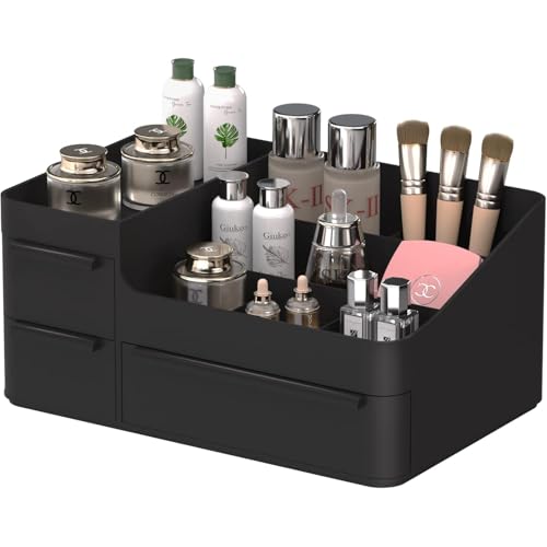 Makeup Organizer with Drawers Countertop Organizer for Vanity Bathroom and Bedroom Desk Cosmetics Display Case for Brushes Lotions Perfumes Eyeshadow Lipstick and Nail Polish