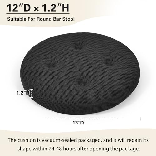 baibu Bar Stool Cushions, Super Breathable Round Bar Stool Covers Seat Cushion Round with Elastic Black 13" - One Cushion Only - Image 2