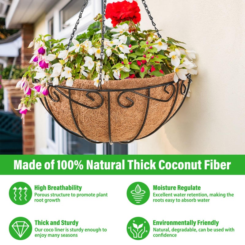 Legigo 2 Pack 12 Inch Metal Hanging Baskets for Plants Outdoor- Round Wire Hanging Planters Basket with Coconut Coir Liner, Hanging Flower Pot for Outdoor Plants Flowers Garden Decorations - Image 3