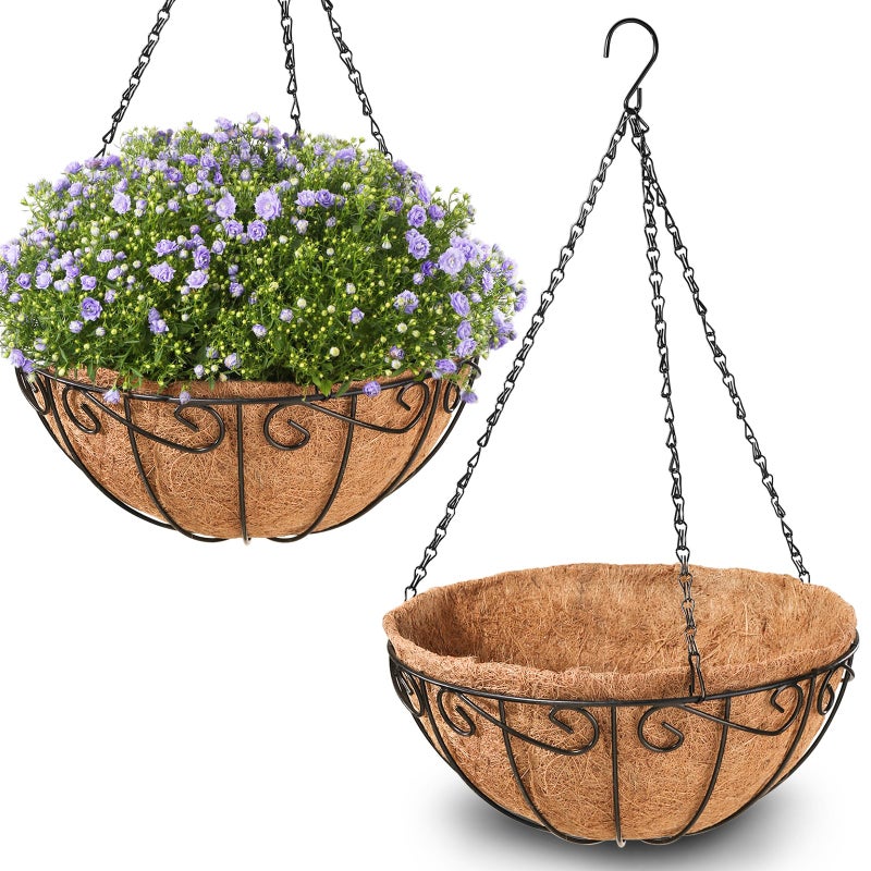 Legigo 2 Pack 12 Inch Metal Hanging Baskets for Plants Outdoor- Round Wire Hanging Planters Basket with Coconut Coir Liner, Hanging Flower Pot for Outdoor Plants Flowers Garden Decorations - Image 1