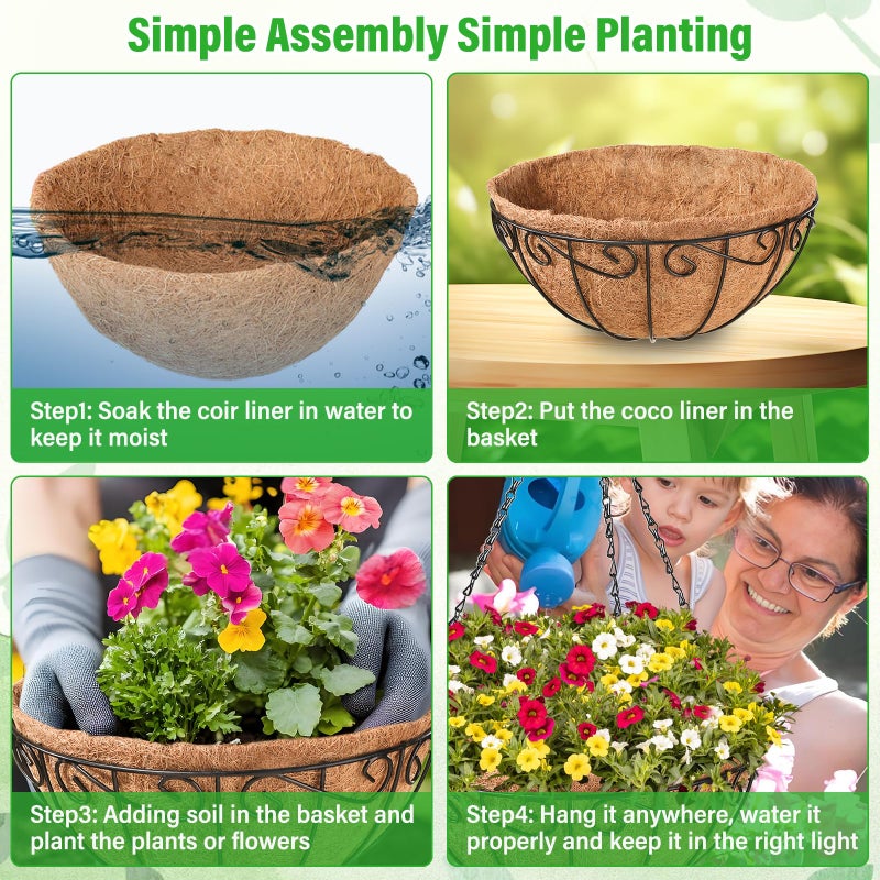 Legigo 2 Pack 12 Inch Metal Hanging Baskets for Plants Outdoor- Round Wire Hanging Planters Basket with Coconut Coir Liner, Hanging Flower Pot for Outdoor Plants Flowers Garden Decorations - Image 5