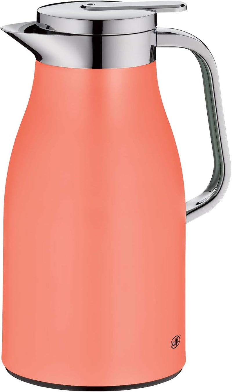 Alfi SKYLINE 1.0 L, Deep Apricot, Stainless Steel Vacuum Flask with Hygienic Tempered Glass Insert, Screw Cap with Comfortable Push Button, Ergonomic Handle, Ideal as a Coffee Pot, Teapot, BPA-Free - Image 1