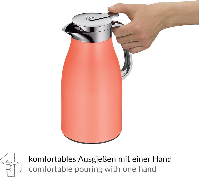 Alfi SKYLINE 1.0 L, Deep Apricot, Stainless Steel Vacuum Flask with Hygienic Tempered Glass Insert, Screw Cap with Comfortable Push Button, Ergonomic Handle, Ideal as a Coffee Pot, Teapot, BPA-Free - Image 3