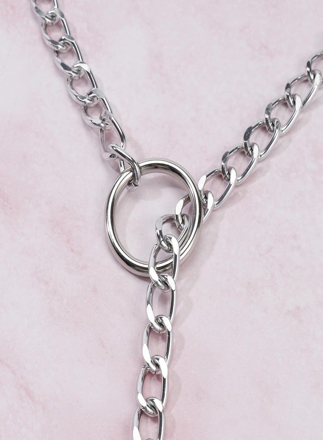 MILAKOO Lariat Y-Necklace Cuban Chains Silver Necklace for Women Punk Rock Long Necklace Slip Link - Image 3