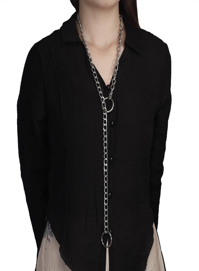 MILAKOO Lariat Y-Necklace Cuban Chains Silver Necklace for Women Punk Rock Long Necklace Slip Link - Image 1