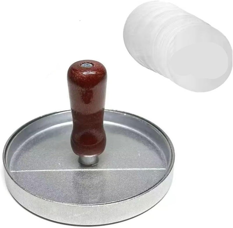 Burger Press Hamburger Meat Tool Patty Maker Aluminum For Kitchen BBQ Grill(Red with 100 papers) - Image 1
