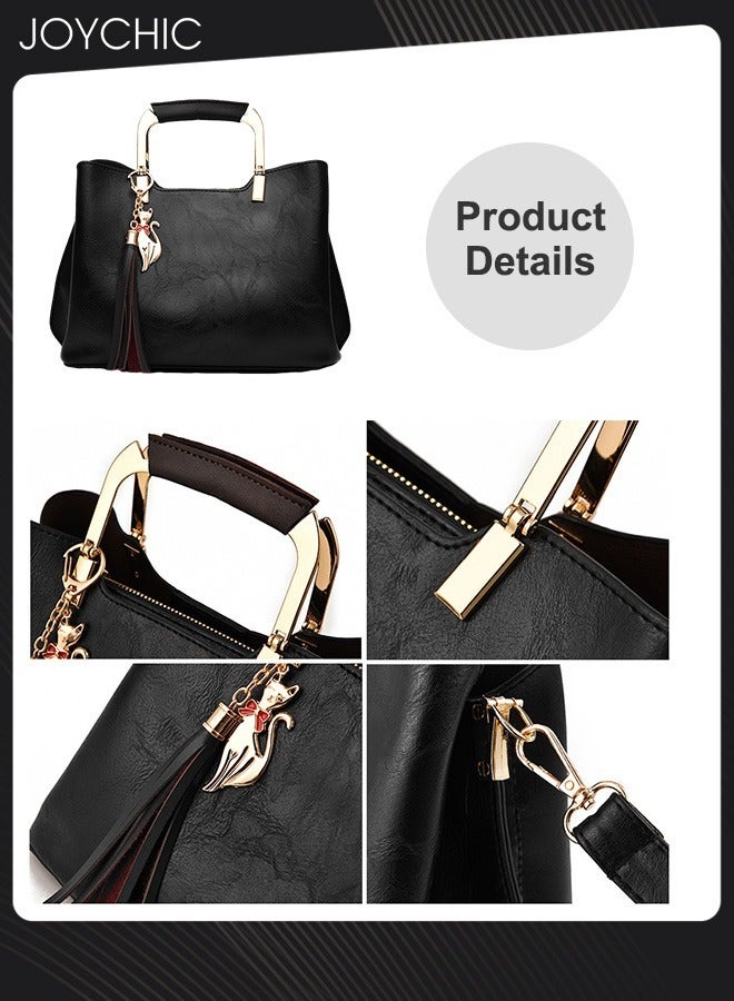 Joychic حقيبة يد ساحرة للنساء من جلد صناعي بسعة كبيرة حقيبة توت حقيبة كتف أنيقة حقيبة كروس بادي مع أحزمة قابلة للتعديل للسفر والحفلات والتسوق باللون الأسود - Image 4