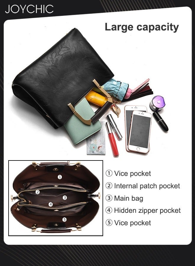 Joychic حقيبة يد ساحرة للنساء من جلد صناعي بسعة كبيرة حقيبة توت حقيبة كتف أنيقة حقيبة كروس بادي مع أحزمة قابلة للتعديل للسفر والحفلات والتسوق باللون الأسود - Image 3