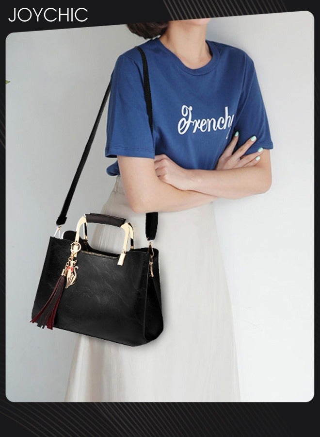 Joychic حقيبة يد ساحرة للنساء من جلد صناعي بسعة كبيرة حقيبة توت حقيبة كتف أنيقة حقيبة كروس بادي مع أحزمة قابلة للتعديل للسفر والحفلات والتسوق باللون الأسود - Image 2