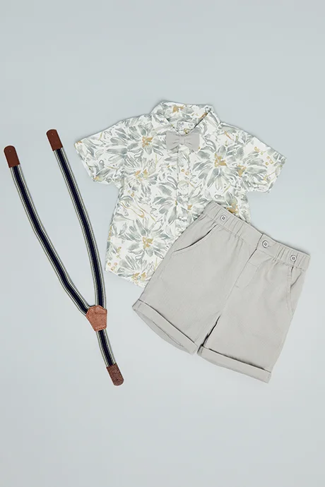 أر أند بي Printed Shirt and Shorts Set with Suspenders