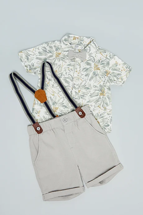 أر أند بي Printed Shirt and Shorts Set with Suspenders
