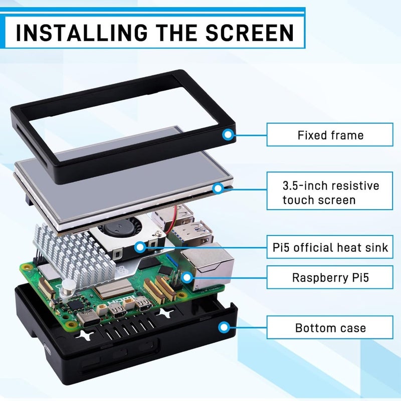 GeeekPi 3.5 Inch HDMI Touch Screen with Case for Raspberry Pi 5 Includes Official Pi 5 Active Cooler 320x480 TFT LCD Display Touchscreen Monitor for Home Lab and DIY Projects - Image 3