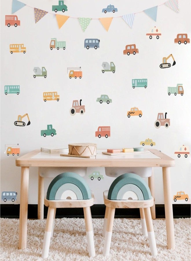 YIMEHDAN Watercolor Transportation Vehicle Wall Decals,Truck Tractor Excavator Bus Vinyl Wall Stickers, Self-Adhesive Cartoon Construction Car Artwork for Boys Bedroom Playroom Decor - Image 1