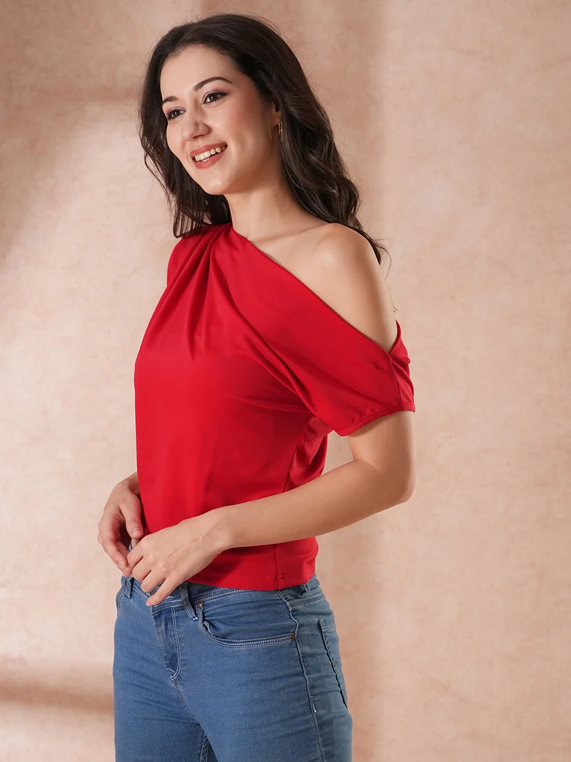 globus Women One Shoulder Extended Sleeves Top