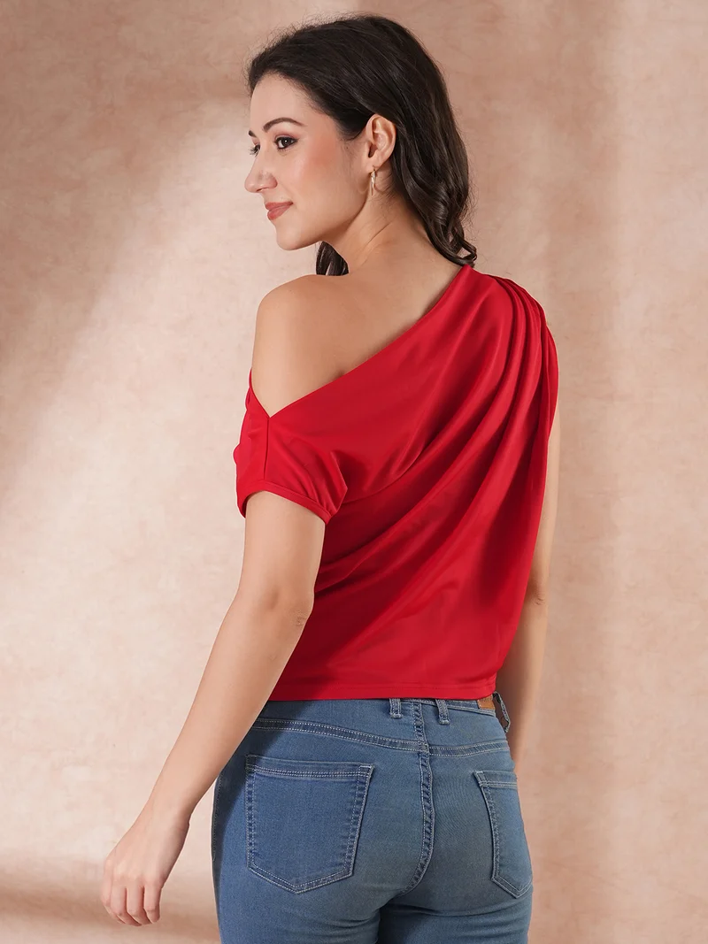 globus Women One Shoulder Extended Sleeves Top