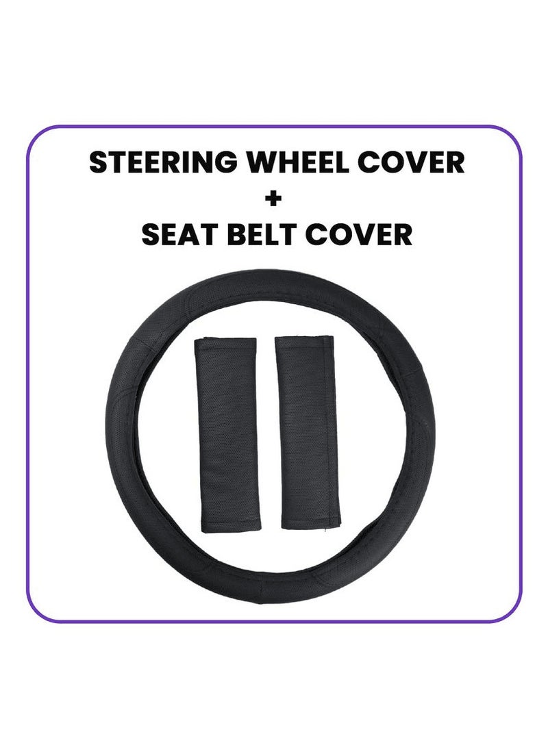 MOB Car Steering Wheel Cover and Seat Belt Cover PU Leather Steer Wheel Cover 37-38cm High Quality More Grip Better Control MOB - Image 1