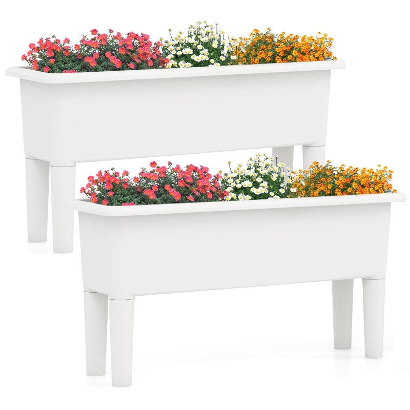 Giantex Raised Garden Beds Outdoor Set of 2, Self-Watering Planter Box with Detachable Legs & Drainage Hole, Outdoor Raised Container for Vegetable Fruit Herbs, 31.5â€Lx12â€Wx16â€H, Easy Assembly (White) - Image 1