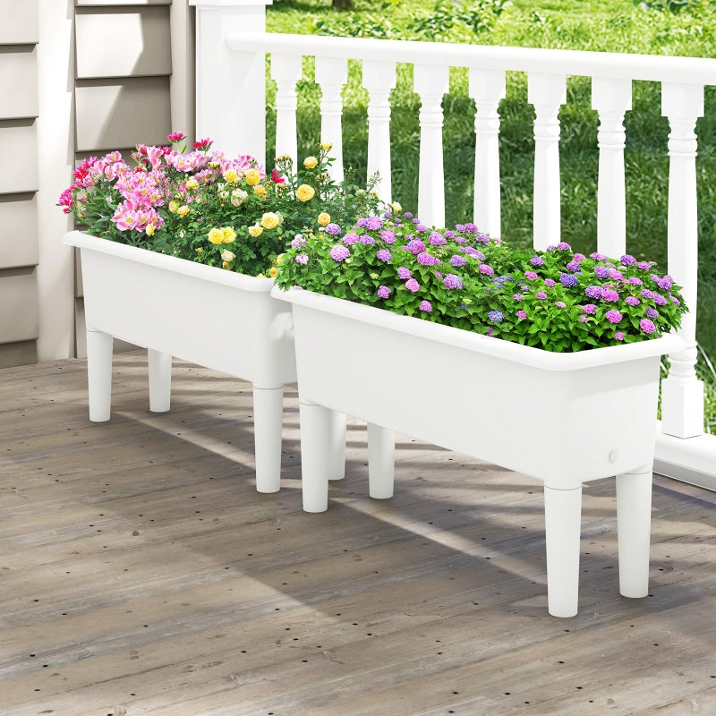 Giantex Raised Garden Beds Outdoor Set of 2, Self-Watering Planter Box with Detachable Legs & Drainage Hole, Outdoor Raised Container for Vegetable Fruit Herbs, 31.5â€Lx12â€Wx16â€H, Easy Assembly (White) - Image 2