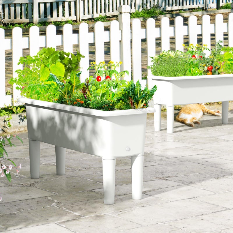 Giantex Raised Garden Beds Outdoor Set of 2, Self-Watering Planter Box with Detachable Legs & Drainage Hole, Outdoor Raised Container for Vegetable Fruit Herbs, 31.5â€Lx12â€Wx16â€H, Easy Assembly (White) - Image 3