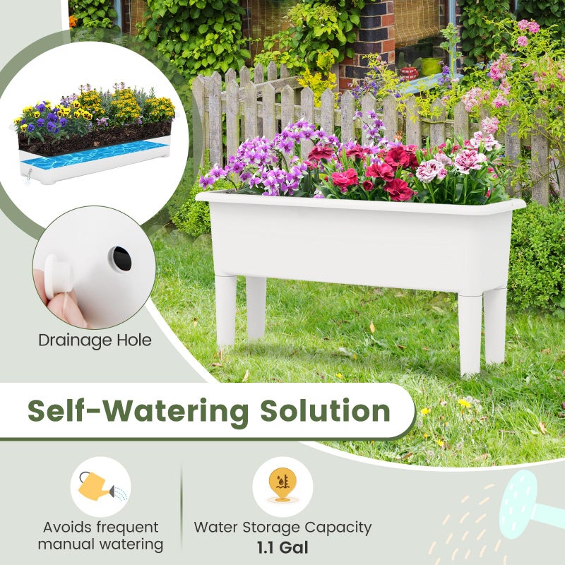Giantex Raised Garden Beds Outdoor Set of 2, Self-Watering Planter Box with Detachable Legs & Drainage Hole, Outdoor Raised Container for Vegetable Fruit Herbs, 31.5â€Lx12â€Wx16â€H, Easy Assembly (White) - Image 5