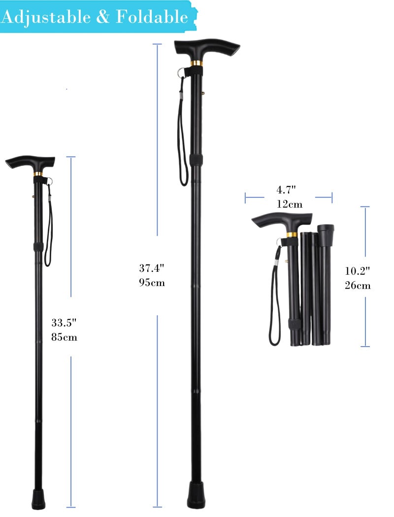 Comfkey Folding Lightweight Walking Stick - Adjustable Aluminum Metal Collapsible Travel Cane with Non-Slip Rubber Base (Black) - Image 3