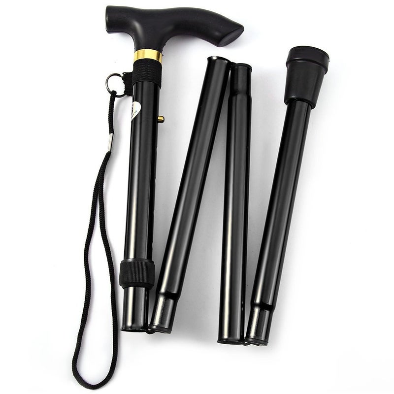 Comfkey Folding Lightweight Walking Stick - Adjustable Aluminum Metal Collapsible Travel Cane with Non-Slip Rubber Base (Black) - Image 1