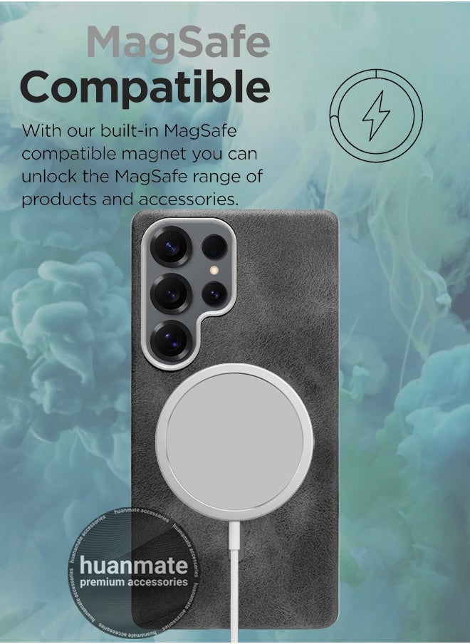 huanmate - Galaxy S25 Ultra MagSafe Leather Texture Case - Grey -【High-Grade Strong Magnets】【Premium Leather Texture】Ultra Slim Crystal Clear, Wireless Charging Compatible Cover for Samsung Galaxy S25 Ultra - Image 1
