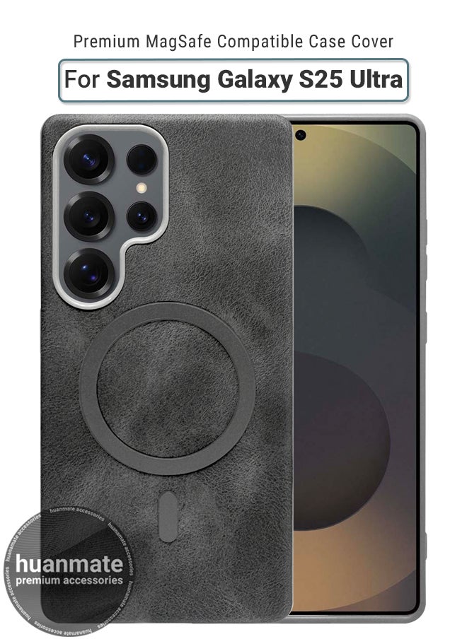 huanmate - Galaxy S25 Ultra MagSafe Leather Texture Case - Grey -【High-Grade Strong Magnets】【Premium Leather Texture】Ultra Slim Crystal Clear, Wireless Charging Compatible Cover for Samsung Galaxy S25 Ultra - Image 1