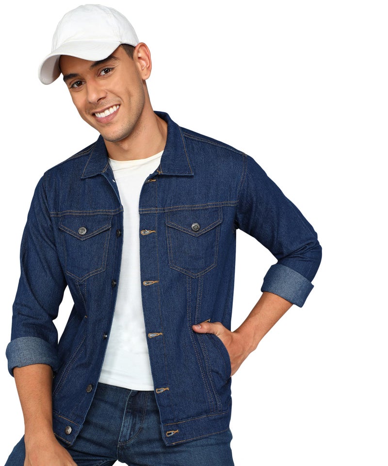 FTX Men Solid Light Blue Standard Length Denim Jacket (535_1)_S - Image 1