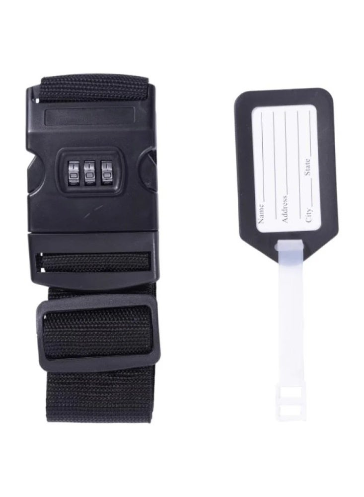 Black Luggage Strap with Combination Lock and ID Tag - BK25-309